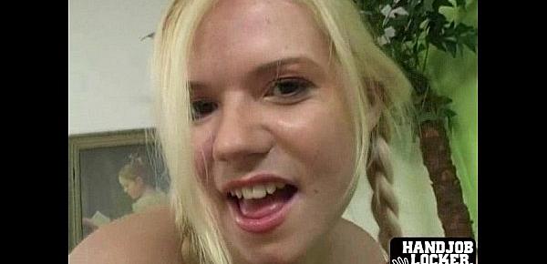  Blonde girl takes cock rubs it into pusy
